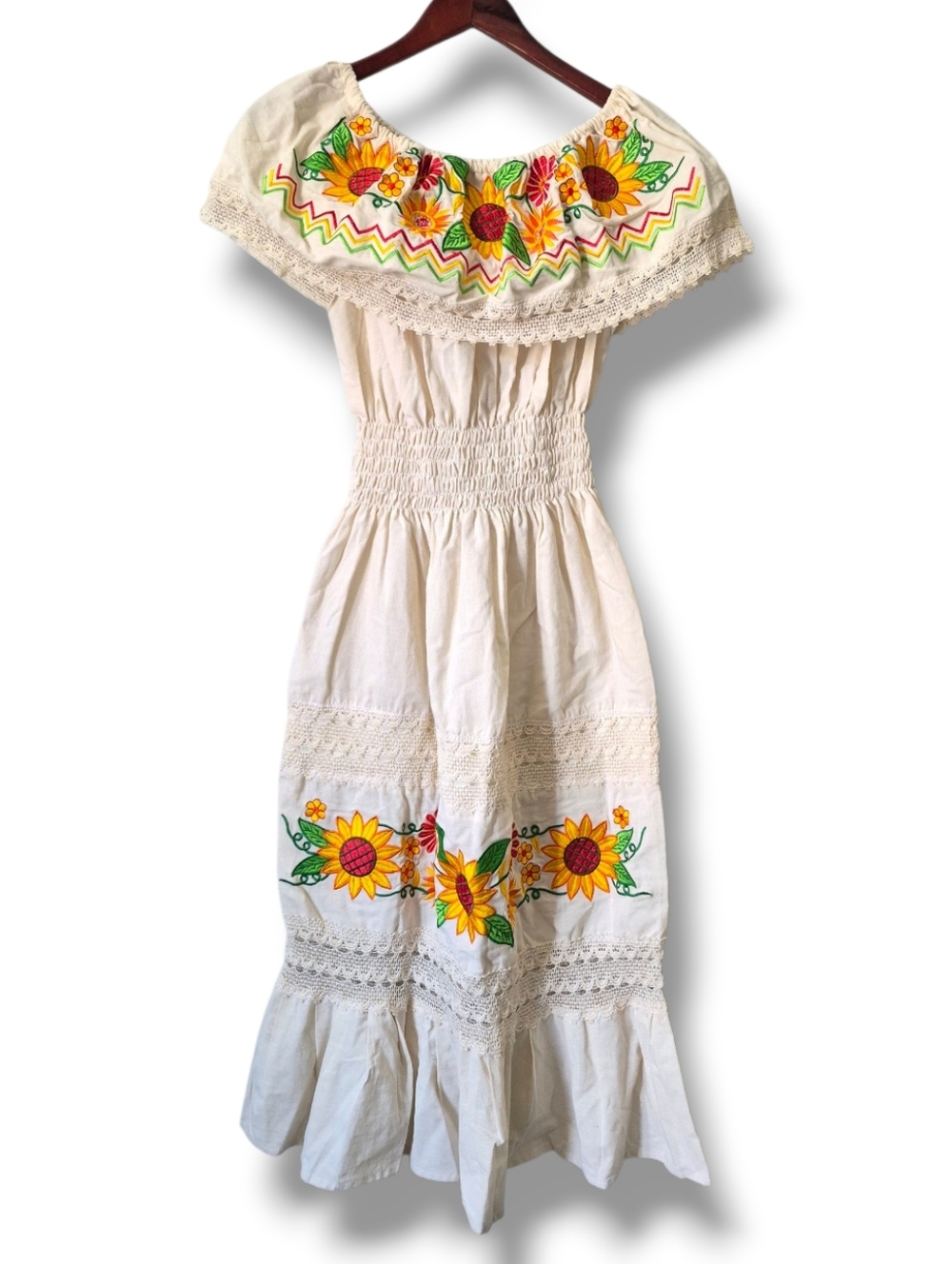 Embroidery Cream Maxi Dress with Sunflower Size 4
